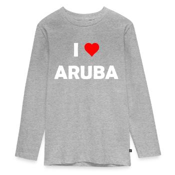 I love Aruba - Karibik - Carribbean - Teenager Premium Bio Langarmshirt - Grau meliert - Vorne