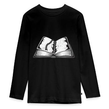 open book imprint - Teenager Premium Organic Long Sleeve Shirt - black - Front - AI Model Kid Female (0cm)