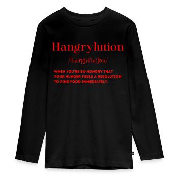 Hangrylution definition hungry eating feelings - Teenager Premium Organic Long Sleeve Shirt - black - Front - AI Model Kid Female (0cm)