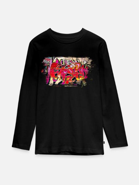 Graffiti - Teenager Premium Bio Langarmshirt - Schwarz