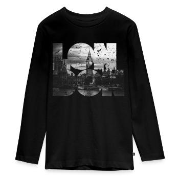 London - Teenager Premium Bio Langarmshirt - Schwarz - Vorne - AI Model Kid Female (0cm)