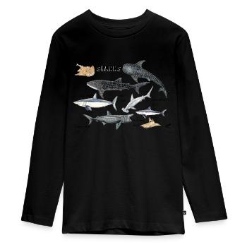 Requins du monde: baleine, maraîche, poisson-ange - T-shirt manches longues Premium Ado - noir - Devant - AI Model Kid Female (0cm)