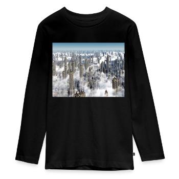 Futuristic skyscrapers in a megacity - Teenager Premium Organic Long Sleeve Shirt - black - Front - AI Model Kid Female (0cm)