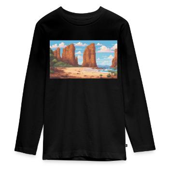 Great Ocean Road, Australia - Pixel Art - Teenager Premium Organic Long Sleeve Shirt - black - Front - AI Model Kid Female (0cm)