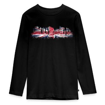 England UK London British English United Kingdom - Teenager Premium Organic Long Sleeve Shirt - black - Front - AI Model Kid Female (0cm)