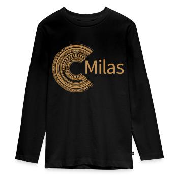 For Milas - Teenager Premium Organic Long Sleeve Shirt - black - Front - AI Model Kid Female (0cm)