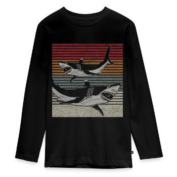 shark - Teenager Premium Organic Long Sleeve Shirt - black - Front - AI Model Kid Female (0cm)