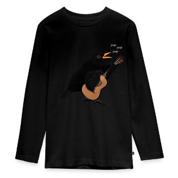 Amsel singt mit Gitarre Vogel Vogelfreund - Teenager Premium Bio Langarmshirt - Schwarz - Vorne - AI Model Kid Female (0cm)