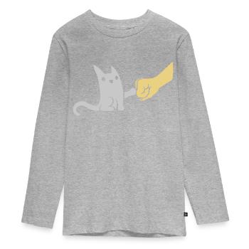 Brofist Katze Fist Pump - Teenager Premium Bio Langarmshirt - Grau meliert - Vorne