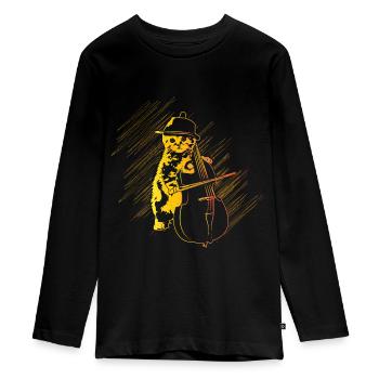 Cadeau de violoncelle chat - T-shirt manches longues Premium Ado - noir - Devant - AI Model Kid Female (0cm)