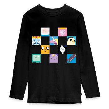 Adventure Times Character Tiles - Teenager Premium Organic Long Sleeve Shirt - black - Front - AI Model Kid Female (0cm)