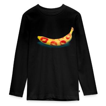 Rouge à lèvres banane - T-shirt manches longues Premium Ado - noir - Devant - AI Model Kid Female (0cm)