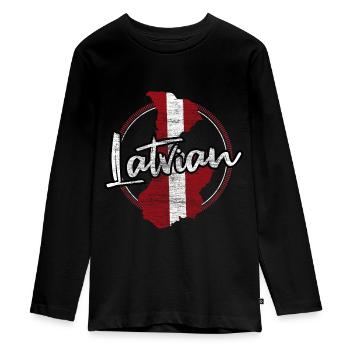 Latvia Lette Europe - Teenager Premium Organic Long Sleeve Shirt - black - Front - AI Model Kid Female (0cm)