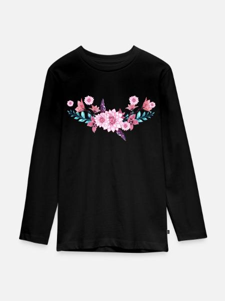 Blumen - Teenager Premium Bio Langarmshirt - Schwarz