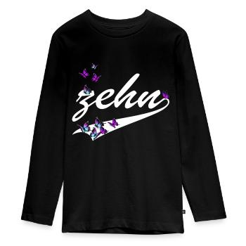 zehn 10. Geburtstag Schmetterlinge 10 Jahre - Teenager Premium Bio Langarmshirt - Schwarz - Vorne - AI Model Kid Female (0cm)
