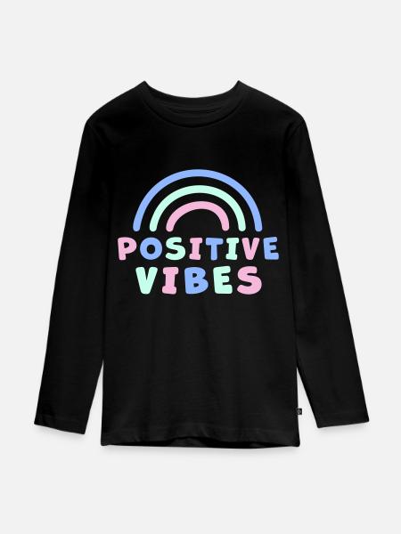 POSITIVE VIBES - Teenager Premium Bio Langarmshirt - Schwarz