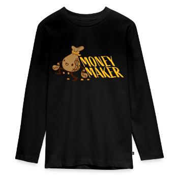 Money Maker happy money bag - Teenager Premium Organic Long Sleeve Shirt - black - Front - AI Model Kid Female (0cm)