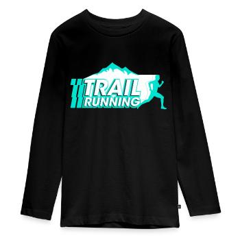 trail running - Teenager Premium Organic Long Sleeve Shirt - black - Front - AI Model Kid Female (0cm)