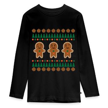 Lebkuchen ugly Christmas - Teenager Premium Bio Langarmshirt - Schwarz - Vorne - AI Model Kid Female (0cm)