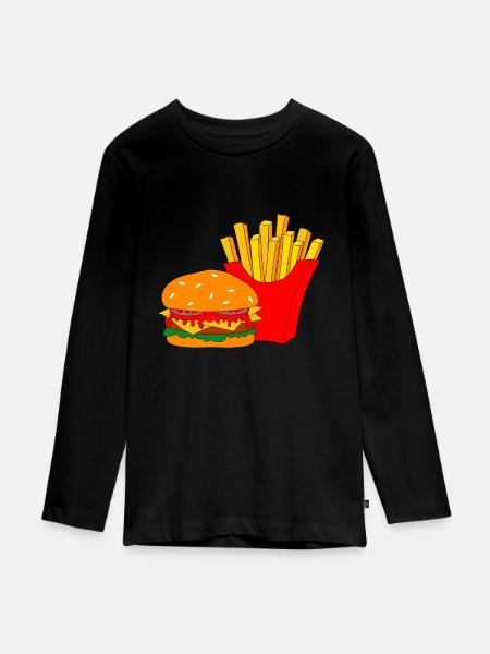 Burger mit Pommes - Teenager Premium Bio Langarmshirt - Schwarz