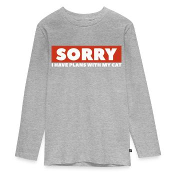 Chat/ Chat / Drôle de parole de chat - T-shirt manches longues Premium Ado - gris chiné - Devant