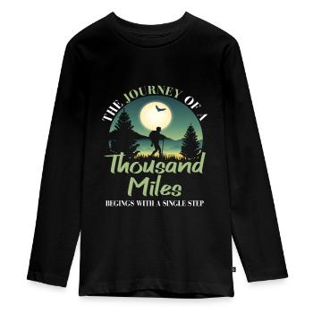 Hiking hiker wanderlust mountaineering mountains - Teenager Premium Organic Long Sleeve Shirt - black - Front - AI Model Kid Female (0cm)