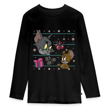 Tom und Jerry Ugly X-Mas Ho! Oh! Oh! - Teenager Premium Bio Langarmshirt - Schwarz - Vorne - AI Model Kid Female (0cm)