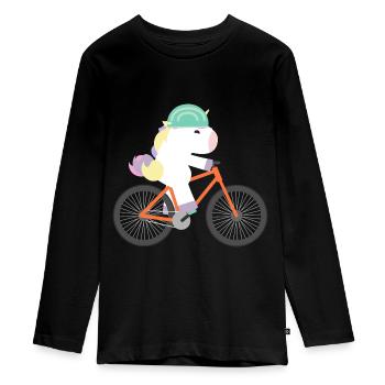 Licorne Roule à vélo - T-shirt manches longues Premium Ado - noir - Devant - AI Model Kid Female (0cm)