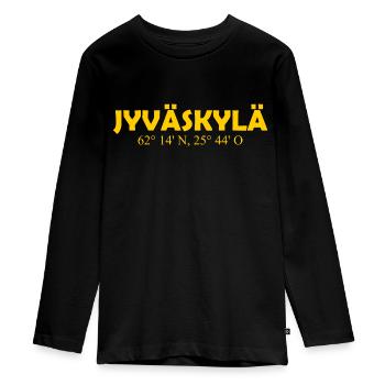 Jyväskylä - Finland - Coordinates - Longitude - Teenager Premium Organic Long Sleeve Shirt - black - Front - AI Model Kid Female (0cm)