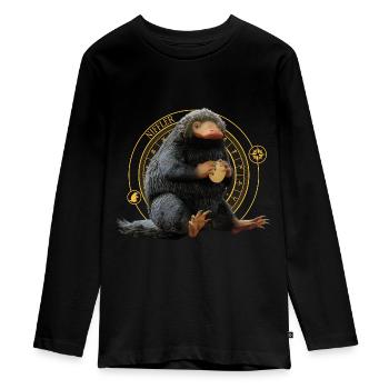 Fantastic Beasts Niffler With Coin Gold - Teenager Premium Organic Long Sleeve Shirt - black - Front - AI Model Kid Female (0cm)