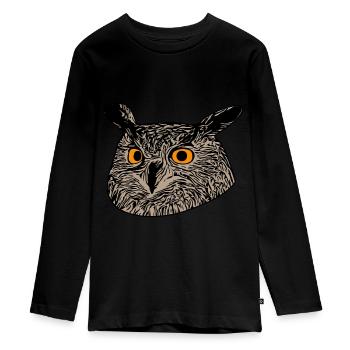 Eulen Tiergesicht Eule Tier Motiv Vogel Vogelmotiv - Teenager Premium Bio Langarmshirt - Schwarz - Vorne - AI Model Kid Female (0cm)