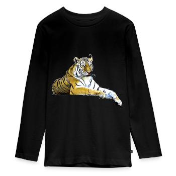 Tiger big cat gift idea, present - Teenager Premium Organic Long Sleeve Shirt - black - Front - AI Model Kid Female (0cm)
