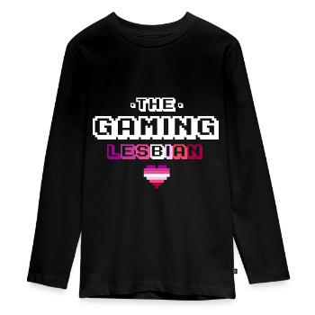 Geschenk Lesbe Gamerin lesbisch Gaming 8bit - Teenager Premium Bio Langarmshirt - Schwarz - Vorne - AI Model Kid Female (0cm)
