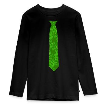 Vert faux motif de cravate cravate - T-shirt manches longues Premium Ado - noir - Devant - AI Model Kid Female (0cm)