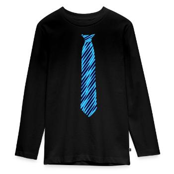 Krawatte - Muster - Schräg - Blau - Fakekrawatte - Teenager Premium Bio Langarmshirt - Schwarz - Vorne - AI Model Kid Female (0cm)