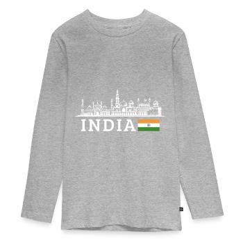 Indien - Teenager Premium Bio Langarmshirt - Grau meliert - Vorne