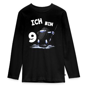 Ich bin 9 Jahre Eishockey Puck 9. Geburtstag - Teenager Premium Bio Langarmshirt - Schwarz - Vorne - AI Model Kid Female (0cm)
