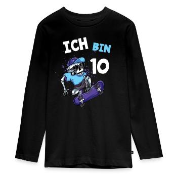 Ich bin 10 Jahre Skateboard 10. Geburtstag - Teenager Premium Bio Langarmshirt - Schwarz - Vorne - AI Model Kid Female (0cm)