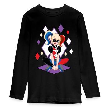 DC Super Hero Girls Harley Quinn - Teenager Premium Bio Langarmshirt - Schwarz - Vorne - AI Model Kid Female (0cm)