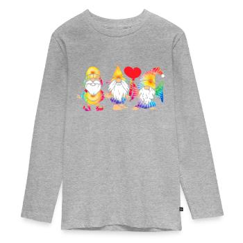 Trois Gnomes Hippies Groovy Bandage Dye Gnomies - T-shirt manches longues Premium Ado - gris chiné - Devant