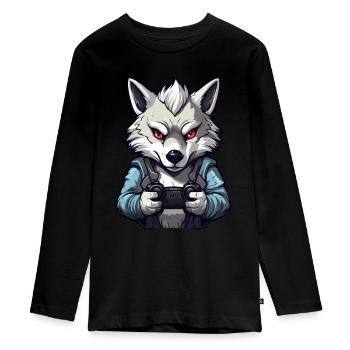 Cute Wolf Player Gaming Wolf Lover - Teenager Premium Organic Long Sleeve Shirt - black - Front - AI Model Kid Female (0cm)