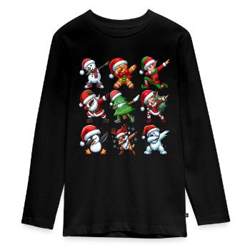 Dabbing Santa Elf Christmas Dance Squad Trendy - Teenager Premium Organic Long Sleeve Shirt - black - Front - AI Model Kid Female (0cm)