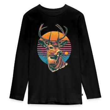 Retro 80er Jahre Neon Cool Hirsch Tier Vintage Rentier - Teenager Premium Bio Langarmshirt - Schwarz - Vorne - AI Model Kid Female (0cm)