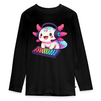 Gamesolotl Axolotl PC Gaming Gamer Video Player - Teenager Premium Organic Long Sleeve Shirt - black - Front - AI Model Kid Female (0cm)