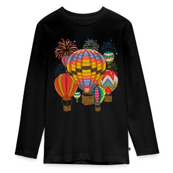 Ballonfahrer Geschenk Feuerwerk Heißluftballon - Teenager Premium Bio Langarmshirt - Schwarz - Vorne - AI Model Kid Female (0cm)