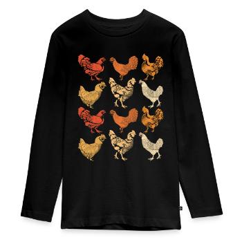 Hühner - Teenager Premium Bio Langarmshirt - Schwarz - Vorne - AI Model Kid Female (0cm)