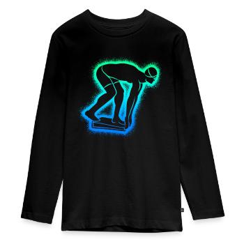 Schwimmer Schwimmen Kinder Herren Jungen Schwimm - Teenager Premium Bio Langarmshirt - Schwarz - Vorne - AI Model Kid Female (0cm)