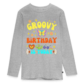 GROOVY GEBURTSTAG IST HEUTE 70 S - Teenager Premium Bio Langarmshirt - Grau meliert - Vorne
