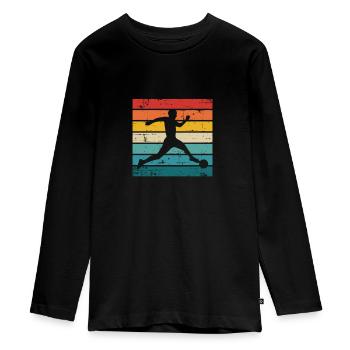 Vintage football - Teenager Premium Organic Long Sleeve Shirt - black - Front - AI Model Kid Female (0cm)