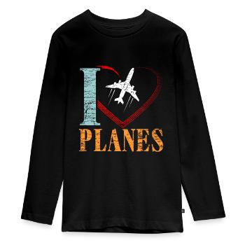 Flugzeug - Teenager Premium Bio Langarmshirt - Schwarz - Vorne - AI Model Kid Female (0cm)